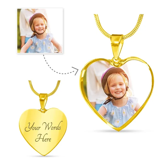 ShineOn Fulfillment Necklaces Photo Upload Necklace Heart Photo Pendant Custom Engraving Option