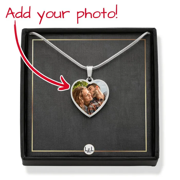ShineOn Fulfillment Necklaces Photo Upload Necklace Heart Photo Pendant Custom Engraving Option