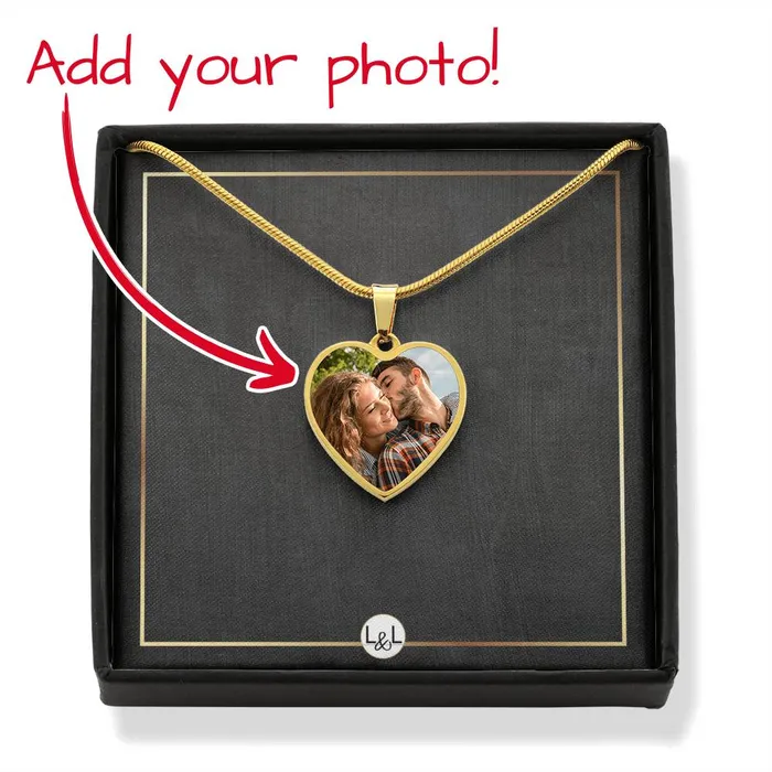 ShineOn Fulfillment Necklaces Photo Upload Necklace Heart Photo Pendant Custom Engraving Option