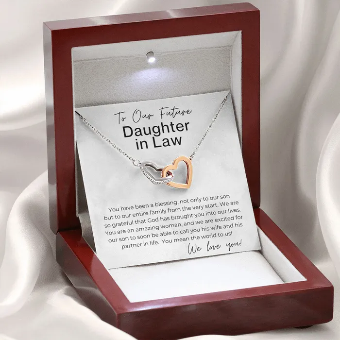 ShineOn Fulfillment Necklaces We Are Excited Gift for Future Daughter in Law Interlocking Heart Pendant Necklace