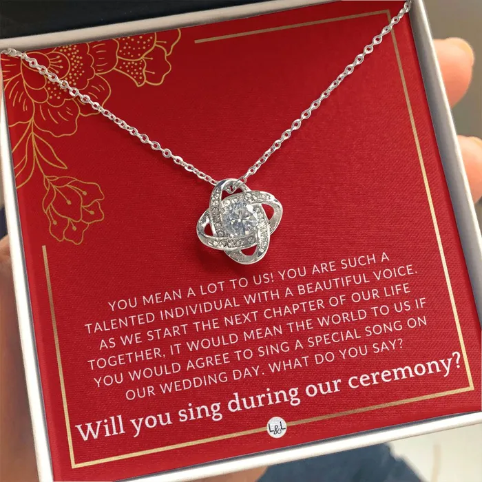 ShineOn Fulfillment Necklaces Wedding Ceremony Singer Proposal Will You Sign At Our Wedding From The Bride and The Groom Necklace Red and Gold Wedding Theme