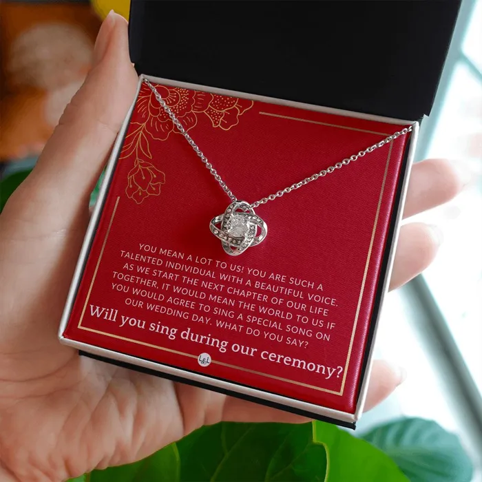 ShineOn Fulfillment Necklaces Wedding Ceremony Singer Proposal Will You Sign At Our Wedding From The Bride and The Groom Necklace Red and Gold Wedding Theme