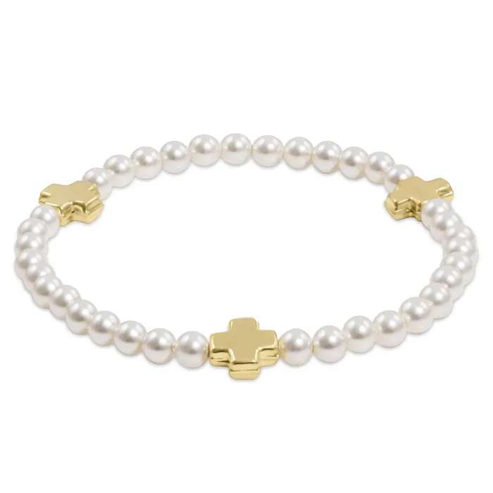 Signature Cross Pearl Pattern 4mm Bead Bracelet Gold enewton Bracelets