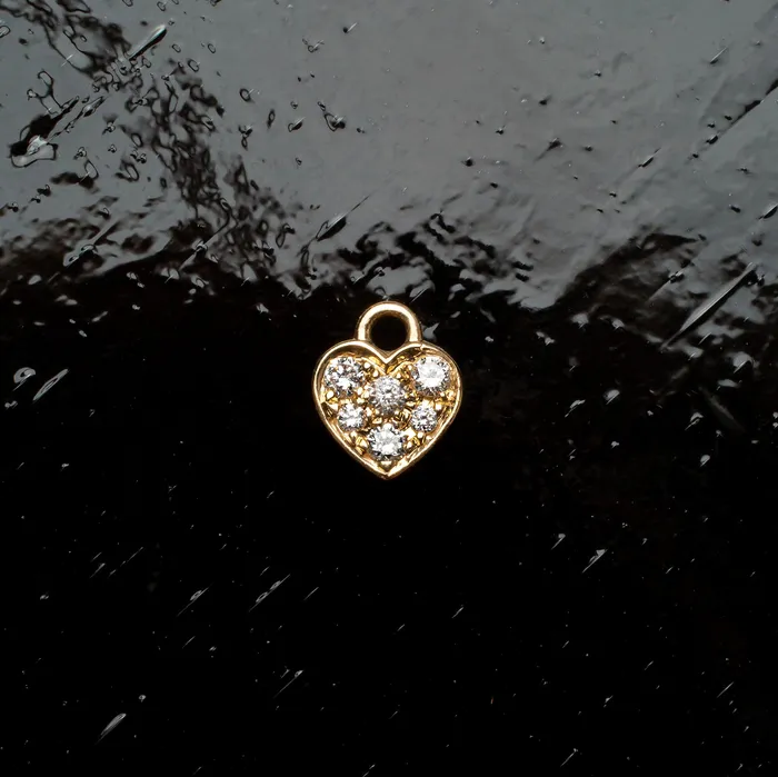 Single Diamond Pav Heart Huggie Charm 14k Solid Gold Grayling Charm Necklaces