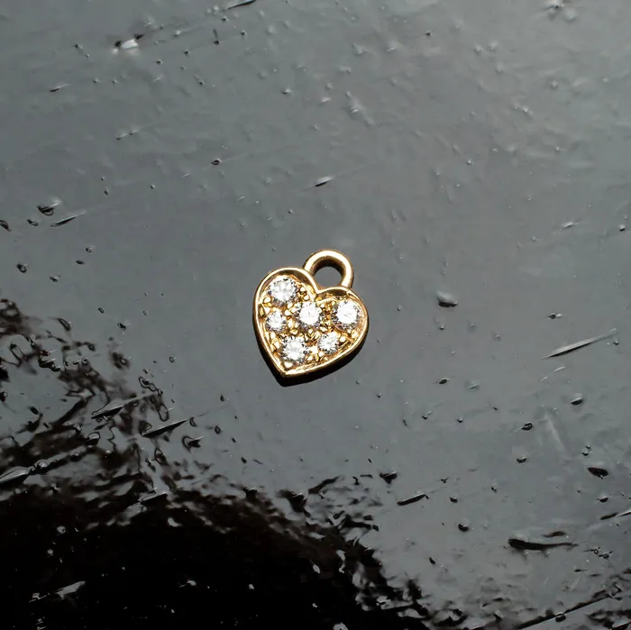 Single Diamond Pav Heart Huggie Charm 14k Solid Gold Grayling Charm Necklaces