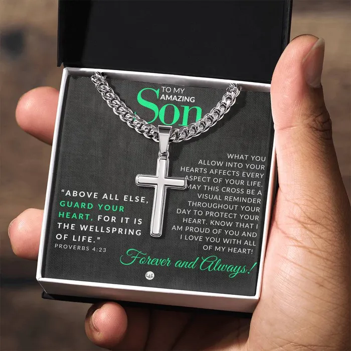 Son Gift Proverbs 423 Christian Encouragement Christian Cross Pendant on Mens Chain Necklace Great for Christmas His Birthday Baptism or Confirmation ShineOn Fulfillment Necklaces