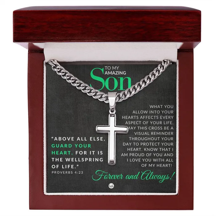 Son Gift Proverbs 423 Christian Encouragement Christian Cross Pendant on Mens Chain Necklace Great for Christmas His Birthday Baptism or Confirmation ShineOn Fulfillment Necklaces