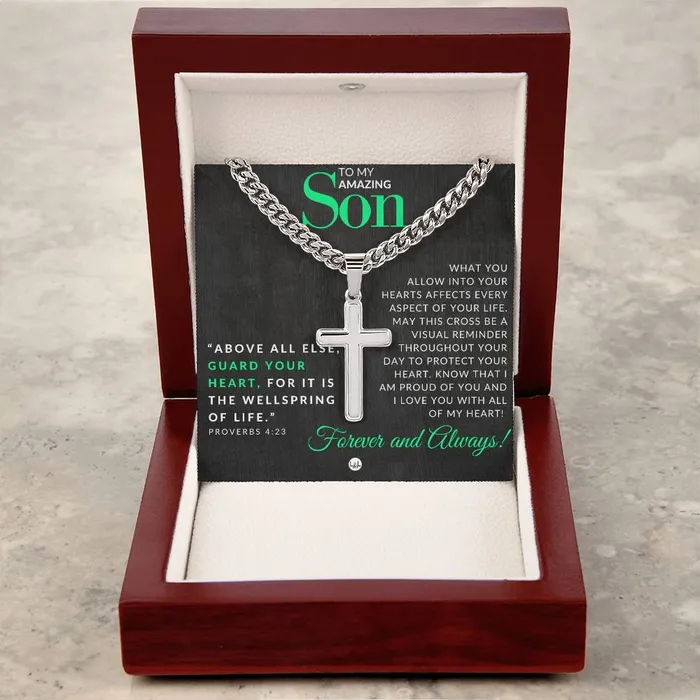 Son Gift Proverbs 423 Christian Encouragement Christian Cross Pendant on Mens Chain Necklace Great for Christmas His Birthday Baptism or Confirmation ShineOn Fulfillment Necklaces
