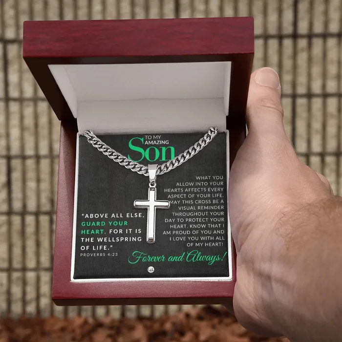 Son Gift Proverbs 423 Christian Encouragement Christian Cross Pendant on Mens Chain Necklace Great for Christmas His Birthday Baptism or Confirmation ShineOn Fulfillment Necklaces