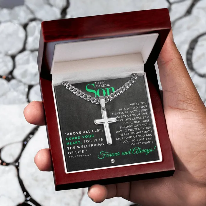 Son Gift Proverbs 423 Christian Encouragement Christian Cross Pendant on Mens Chain Necklace Great for Christmas His Birthday Baptism or Confirmation ShineOn Fulfillment Necklaces