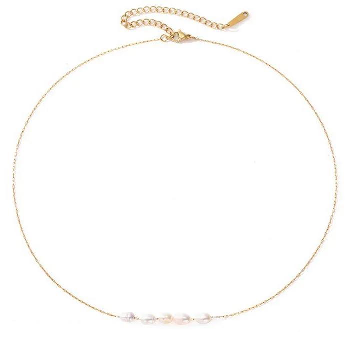 Stainless Steel Necklace with Freshwater Pearl Charms Gold Glitters Necklaces