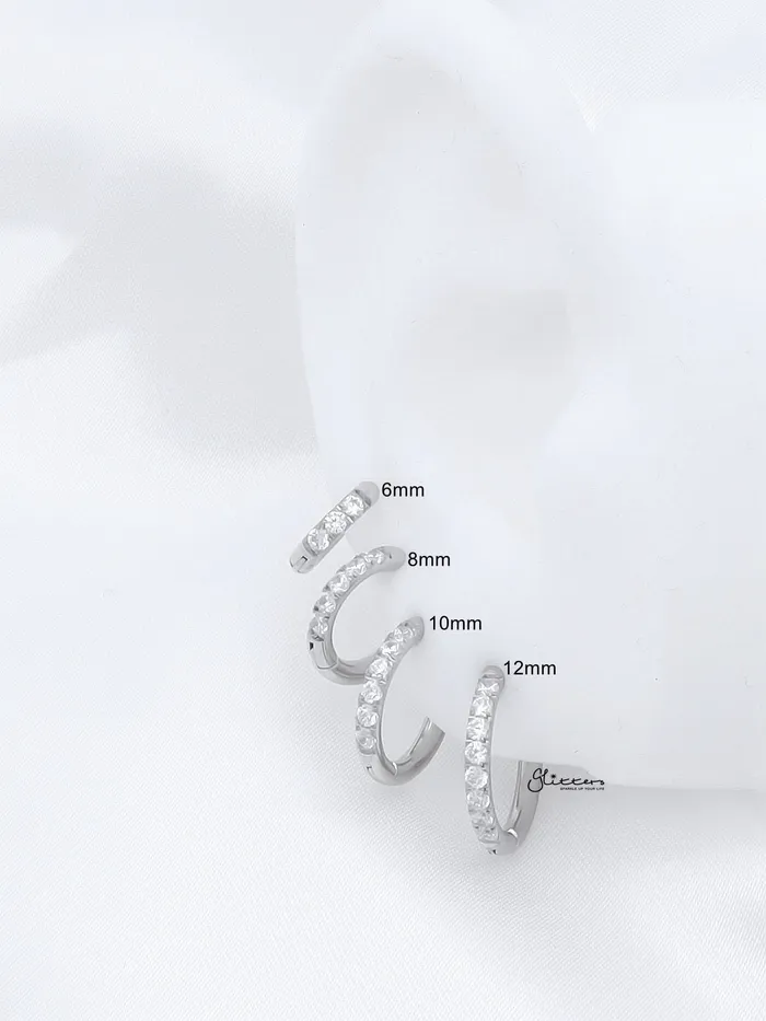 Stainless Steel Round CZ Huggie Hoop Earrings Gold Glitters Earrings