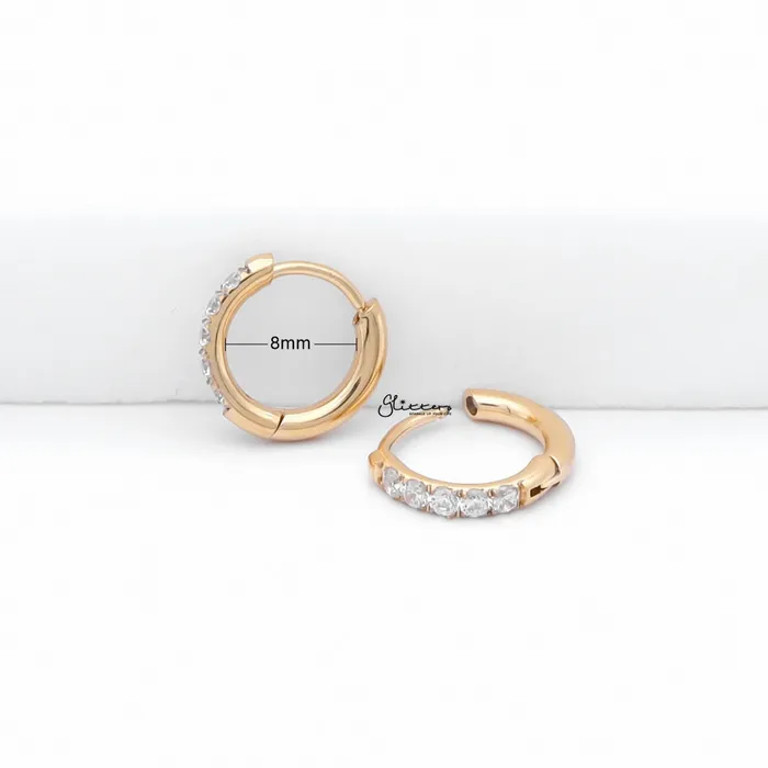 Stainless Steel Round CZ Huggie Hoop Earrings Gold Glitters Earrings