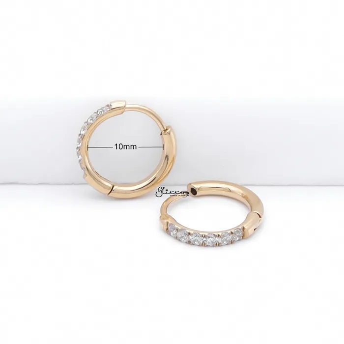 Stainless Steel Round CZ Huggie Hoop Earrings Gold Glitters Earrings