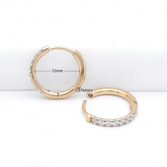 Stainless Steel Round CZ Huggie Hoop Earrings Gold Glitters Earrings