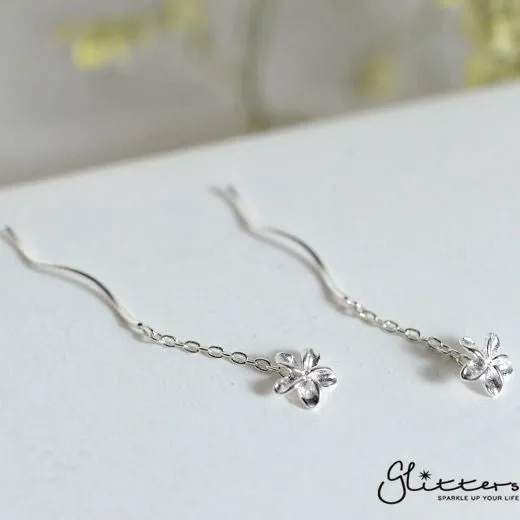 Sterling Silver Frangipani Ear Threader Glitters Earrings