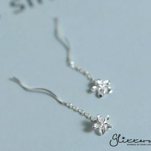 Sterling Silver Frangipani Ear Threader Glitters Earrings