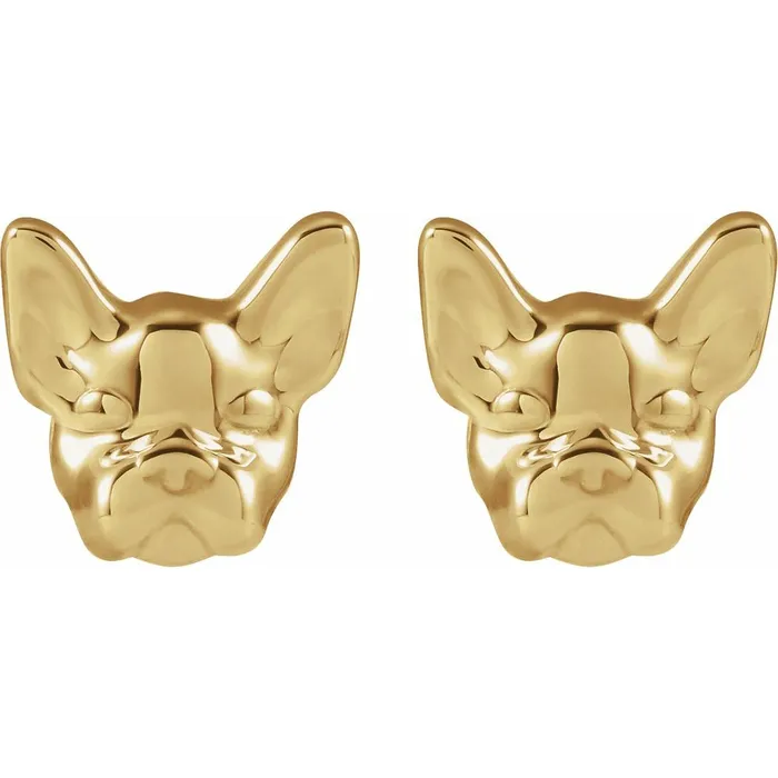 Storyteller by Vintage Magnality Earrings Frenchie French Bulldog Stud Earrings Solid 14K Yellow White Rose Gold