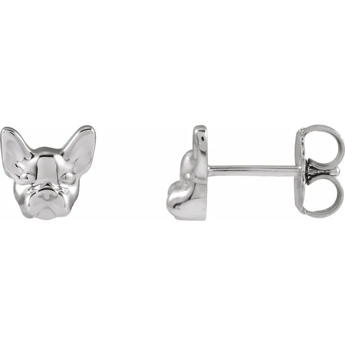 Storyteller by Vintage Magnality Earrings Frenchie French Bulldog Stud Earrings Solid 14K Yellow White Rose Gold