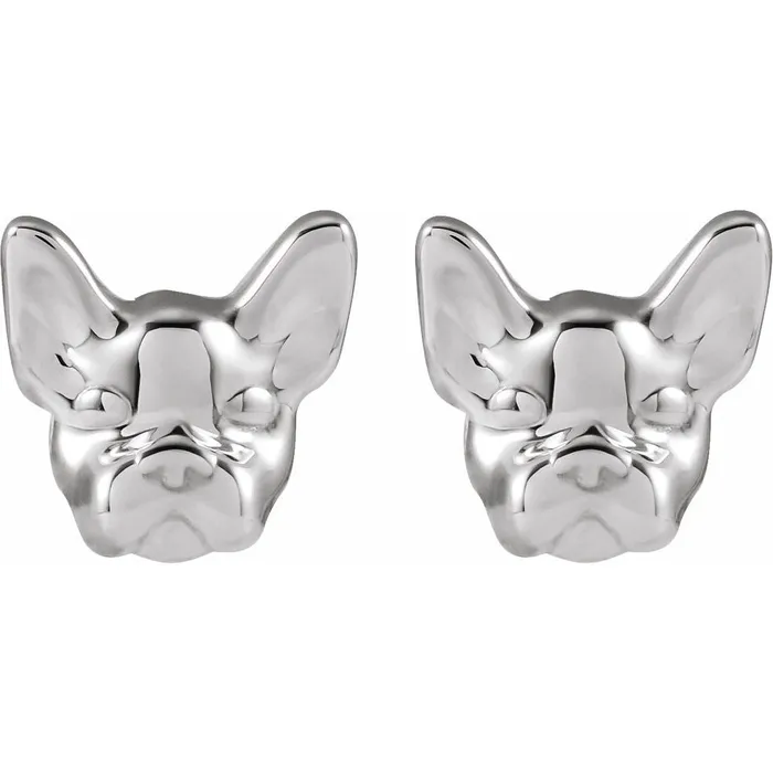 Storyteller by Vintage Magnality Earrings Frenchie French Bulldog Stud Earrings Solid 14K Yellow White Rose Gold
