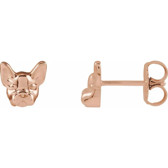 Storyteller by Vintage Magnality Earrings Frenchie French Bulldog Stud Earrings Solid 14K Yellow White Rose Gold