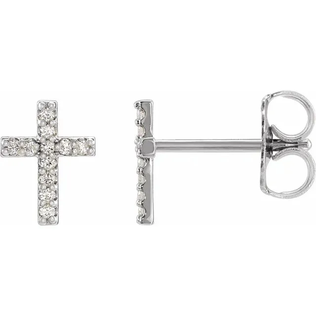 Storyteller by Vintage Magnality Earrings Natural Diamond Cross Stud Earrings Pair or Single Solid 14K Rose Yellow White Gold or Silver