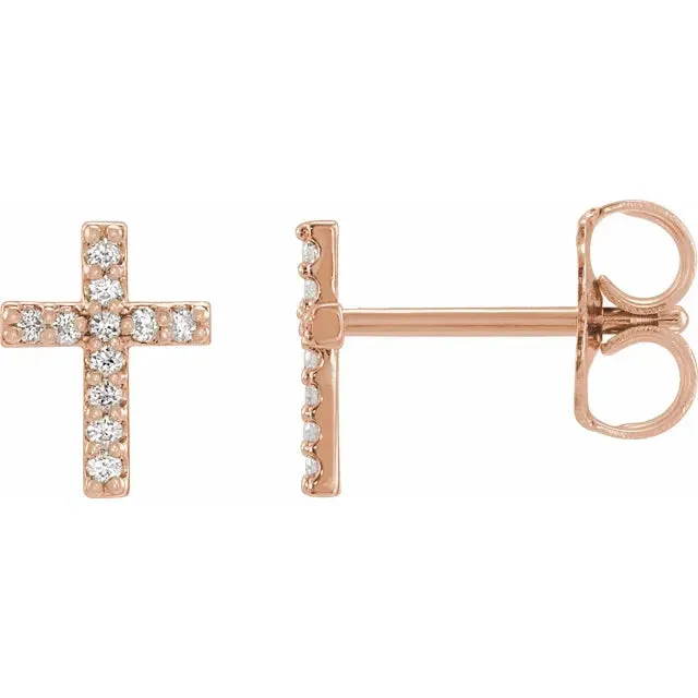 Storyteller by Vintage Magnality Earrings Natural Diamond Cross Stud Earrings Pair or Single Solid 14K Rose Yellow White Gold or Silver