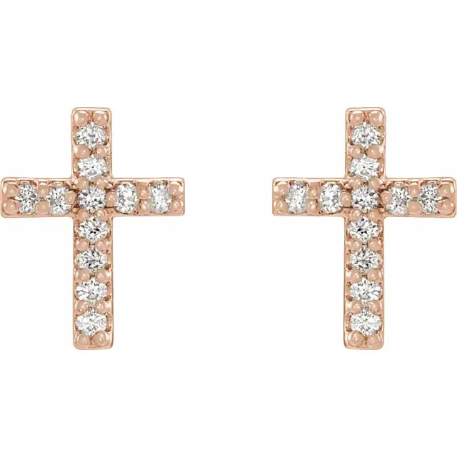 Storyteller by Vintage Magnality Earrings Natural Diamond Cross Stud Earrings Pair or Single Solid 14K Rose Yellow White Gold or Silver