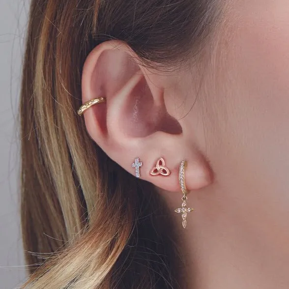 Storyteller by Vintage Magnality Earrings Natural Diamond Cross Stud Earrings Pair or Single Solid 14K Rose Yellow White Gold or Silver
