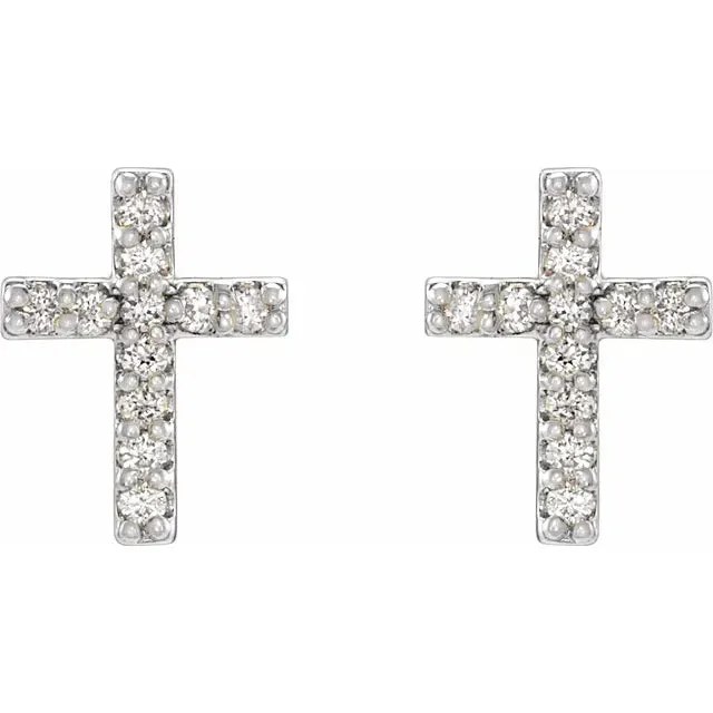 Storyteller by Vintage Magnality Earrings Natural Diamond Cross Stud Earrings Pair or Single Solid 14K Rose Yellow White Gold or Silver