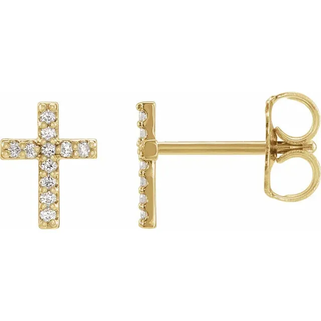 Storyteller by Vintage Magnality Earrings Natural Diamond Cross Stud Earrings Pair or Single Solid 14K Rose Yellow White Gold or Silver