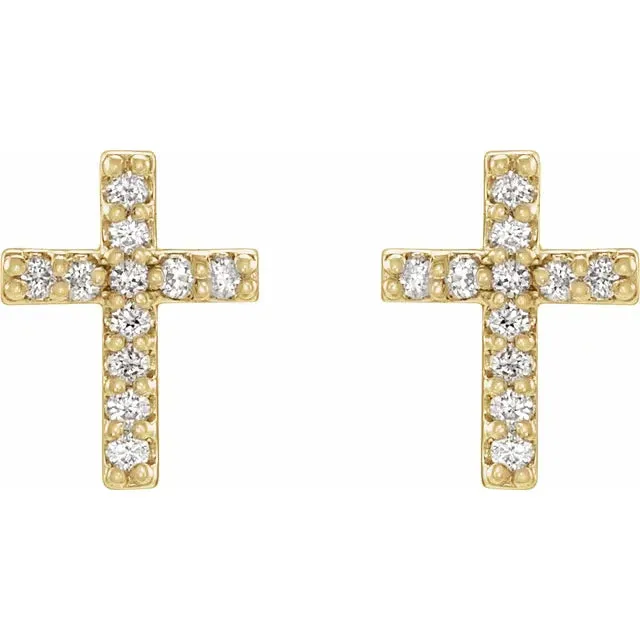 Storyteller by Vintage Magnality Earrings Natural Diamond Cross Stud Earrings Pair or Single Solid 14K Rose Yellow White Gold or Silver