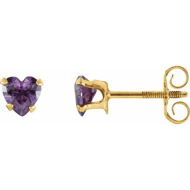 Storyteller by Vintage Magnality Earrings Youth Heart Pink Cubic Zirconia or Natural Amethyst Stud Earrings Solid 14K Yellow Gold Storyteller by Vintage Magnality Earrings Youth Heart Pink Cubic Zirconia or Natural Amethyst Stud Earrings Solid 14K Yellow Gold