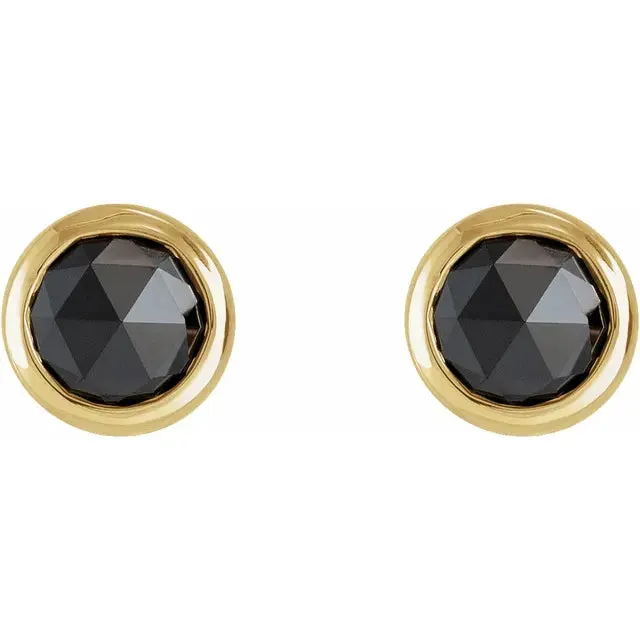 Storyteller by Vintage Magnality RoseCut BezelSet Natural Black Diamond 15 or 12 CTW Stud Earrings 14K Yellow Gold Earrings Storyteller by Vintage Magnality RoseCut BezelSet Natural Black Diamond 15 or 12 CTW Stud Earrings 14K Yellow Gold Earrings