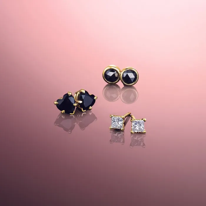 Storyteller by Vintage Magnality RoseCut BezelSet Natural Black Diamond 15 or 12 CTW Stud Earrings 14K Yellow Gold Earrings