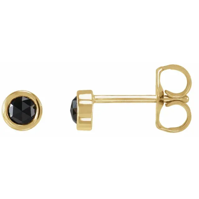 Storyteller by Vintage Magnality RoseCut BezelSet Natural Black Diamond 15 or 12 CTW Stud Earrings 14K Yellow Gold Earrings