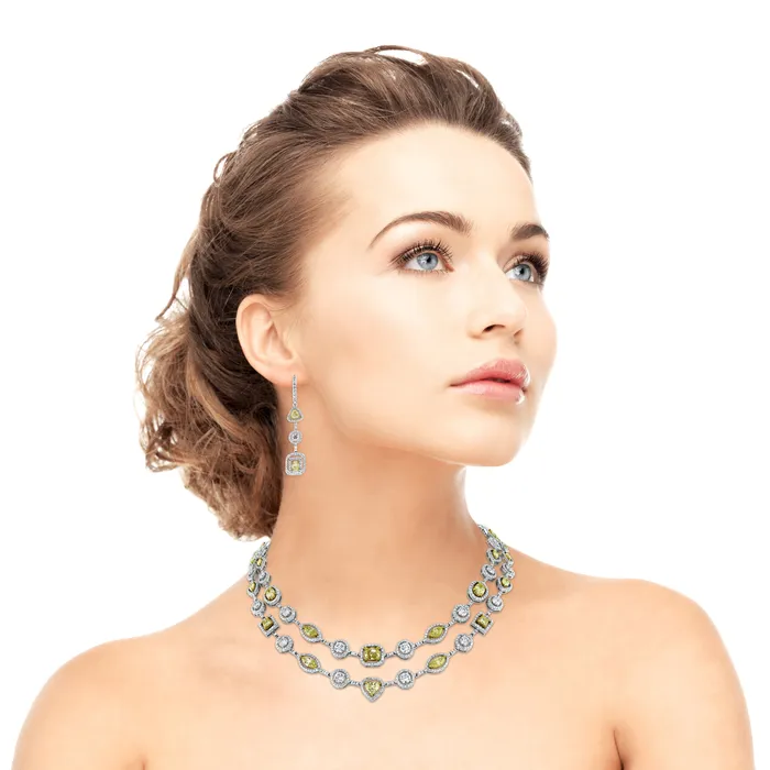 Summer Yellow White Diamond Necklace 1654 ct Diamonds in Gold Beauvince Necklaces