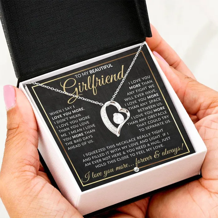 SurpriseGift For Girlfriend Open Heart Pendant Necklace Keepsake Message Card Sentimental and Romantic Christmas Valentines Day Birthday or Anniversary Present ShineOn Fulfillment Necklaces