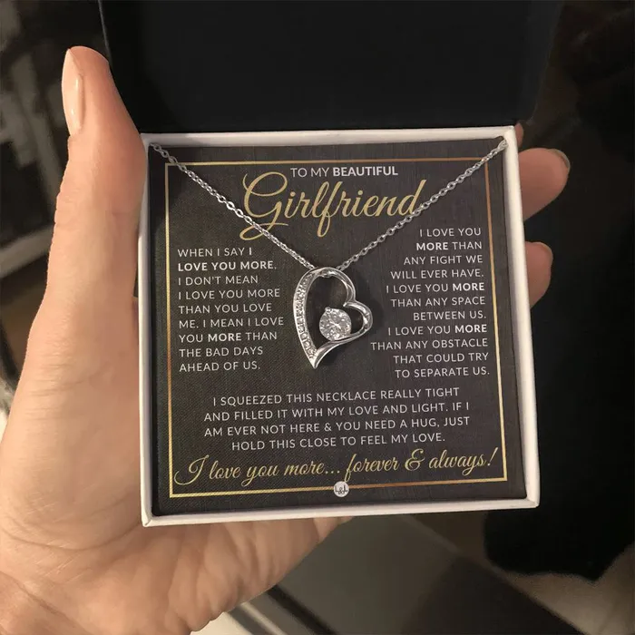 SurpriseGift For Girlfriend Open Heart Pendant Necklace Keepsake Message Card Sentimental and Romantic Christmas Valentines Day Birthday or Anniversary Present ShineOn Fulfillment Necklaces