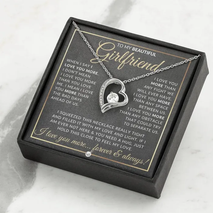 SurpriseGift For Girlfriend Open Heart Pendant Necklace Keepsake Message Card Sentimental and Romantic Christmas Valentines Day Birthday or Anniversary Present ShineOn Fulfillment Necklaces
