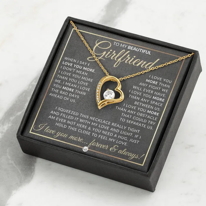 SurpriseGift For Girlfriend Open Heart Pendant Necklace Keepsake Message Card Sentimental and Romantic Christmas Valentines Day Birthday or Anniversary Present ShineOn Fulfillment Necklaces