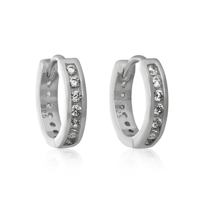 Teeda Earrings EZ7036 Channel Set CZ Huggie Earrings