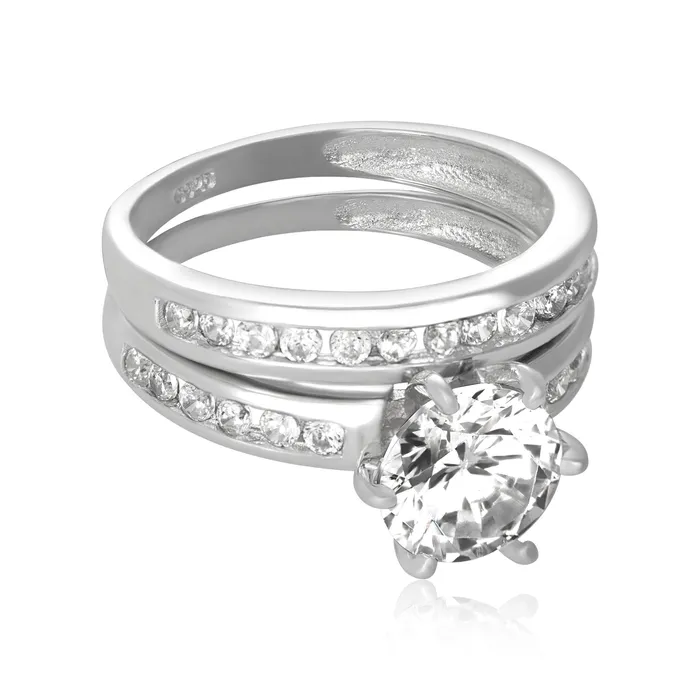 Teeda Rings RSZ3002 Channel Set CZ Wedding Ring Set
