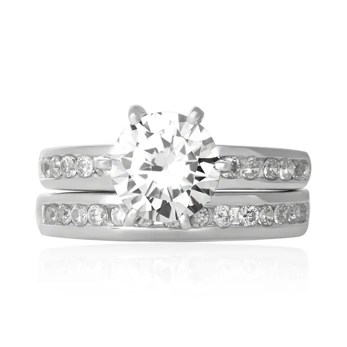 Teeda Rings RSZ3002 Channel Set CZ Wedding Ring Set