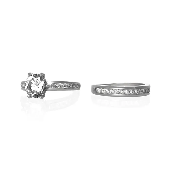 Teeda Rings RSZ3002 Channel Set CZ Wedding Ring Set