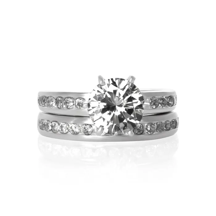 Teeda Rings RSZ3002 Channel Set CZ Wedding Ring Set