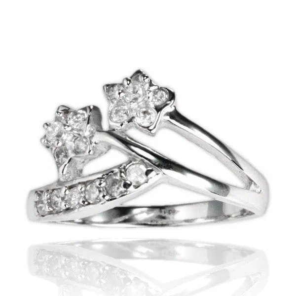 Teeda Rings RZ7056 Twin Flower CZ Ring