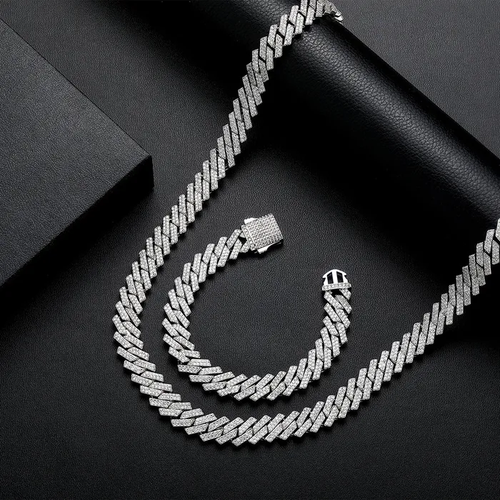 The Icetruck Necklaces 14mm Moissanite Prong Cuban Chain in 925 Silver