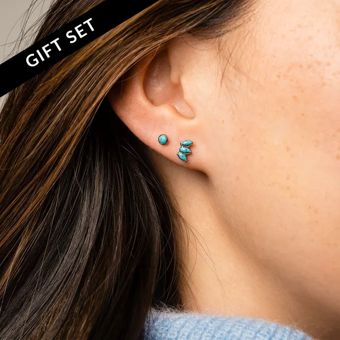 The Sonora Titanium Flat Back Sleeper Earrings Studs Set with Turquoise Grayling Earrings The Sonora Titanium Flat Back Sleeper Earrings Studs Set with Turquoise Grayling Earrings