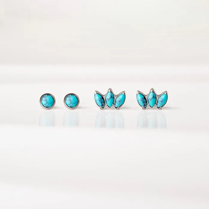 The Sonora Titanium Flat Back Sleeper Earrings Studs Set with Turquoise Grayling Earrings
